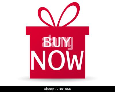 Buy now red gift box flat style isolated on white background. Big sale. Vector illustration Stock Vector