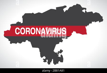 Cantabria SPAIN region map with Coronavirus warning illustration Stock Vector