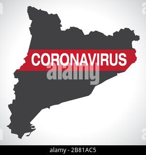 Catalonia SPAIN region map with Coronavirus warning illustration Stock Vector