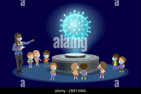 Kids school students education health care. Coronavirus outbreak information poster. Talk about prevention epidemic pneumonia virus disease Stock Vector