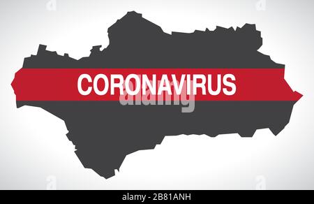 Andalusia SPAIN region map with Coronavirus warning illustration Stock Vector