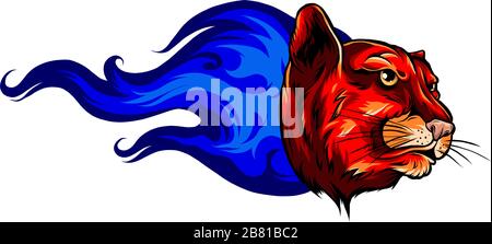 fierce panther head among fire flames blazing leopard vector profile design Stock Vector