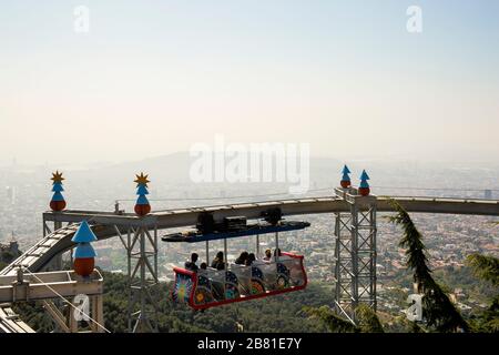“The Aerial Railway” This was the park’s first big attraction, originally opened in 1915. Tibidabo amusement park in Barcelona, Catalonia. Spain. Stock Photo