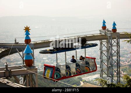 “The Aerial Railway” This was the park’s first big attraction, originally opened in 1915. Tibidabo amusement park in Barcelona, Catalonia. Spain. Stock Photo