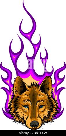 illustration of the wolf on fire for tattoo design Stock Vector