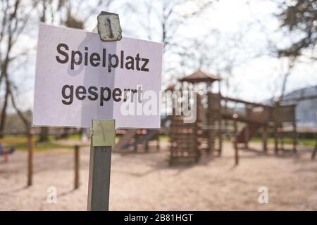 Lahnstein, Germany. 19th Mar, 2020. The playground at the Lahnufer in Lahnstein is closed due to the corona virus. By restricting social contacts, the spread of the virus is to be curbed. Credit: Thomas Frey/dpa/Alamy Live News Stock Photo