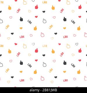 seamless pattern with small colored elements on a white background , like, thumbs up, hearts. OK, good, positive. for background, texture. Stock Vector