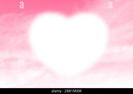 Clouds Heart shape white soft on Sky Pink background, Heart-shaped on sky for design valentine greeting cards copy space message word