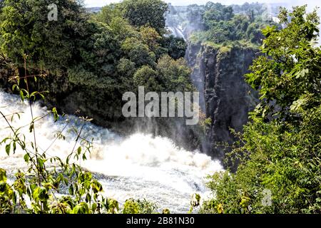 The Devil's Cataract, the lowest part of the majestic Victoria Falls, in full spate in April at the end of the rainy season Stock Photo