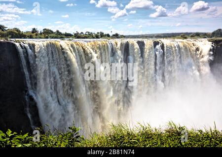 The majestic Victoria Falls in full spate in April at the end of the rainy season