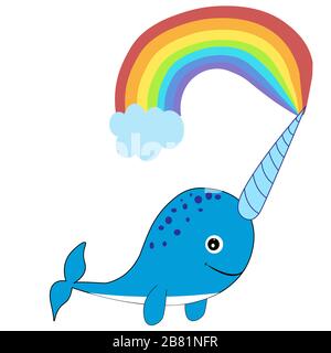 cute narwhal cartoon illustration vector poster Stock Photo