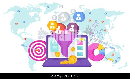 Sales funnel concept. Attracting potential customers. Stock Vector