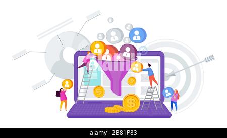 Sales funnel concept. Attracting potential customers. Stock Vector