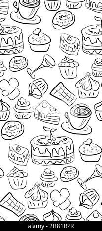 Hand drawn sweets and candies pattern. doodles. Isolated food on white background. Seamless texture. Stock Vector