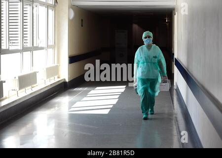 Italy, Lombardy region, Brescia, March 19, 2020 : Covid-19 virus epidemic. Coronavirus emergency, in the photo doctors and nurses at work in the inten Stock Photo