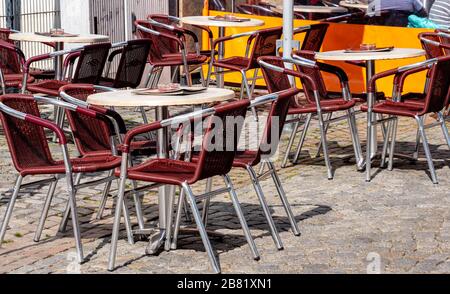 empty cafes in the city because of corona virus Stock Photo