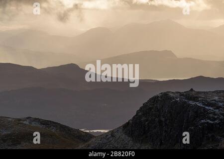 View from the Beallach na Ba, a high mountain pass in the Northwest Highlands of Scotland, UK Stock Photo