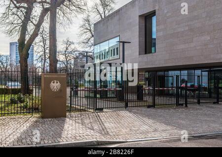 Entry Gate to the Federal Court of Justice of Germany, Bundesverfassungsgericht, BGH. In Karlsruhe, Baden-Württemberg, Germany Stock Photo