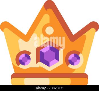 Golden crown with purple gems flat icon. Slot machine symbol Stock Vector
