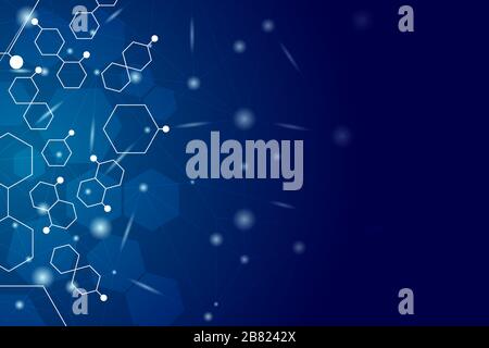 Blue gradient science background with hexagon shape ,sparkle effect and copy space for text of message. Stock Vector