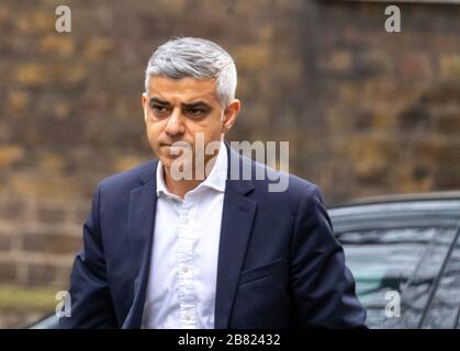 London, UK. 19th Mar, 2020. Sadiq Khan Mayor of London arrives in Downing Street, London Credit: Ian Davidson/Alamy Live News Stock Photo