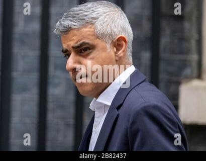 London, UK. 19th Mar, 2020. Sadiq Khan, Mayor arrives in Downing Street for a meeting with Boris Johnson MP PC Prime Minister, London Credit: Ian Davidson/Alamy Live News Stock Photo