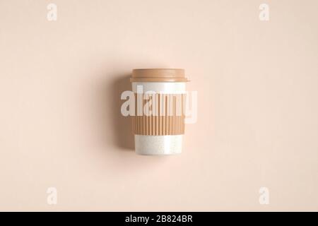 Eco friendly reusable coffee cup with lid for travel. Takeout coffee cup made from organic bamboo fiber. Zero waste, plastic free, sustainable lifesty Stock Photo