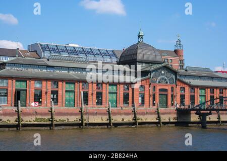Historic fish auction hall in hamburg, seen from the river elbe. Northern Germany Stock Photo