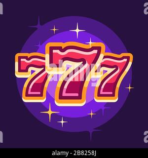 777 symbol on purple background. Casino flat illustration Stock Vector