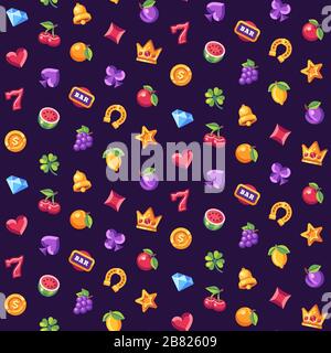 Classic slot machine symbol seamless pattern. Casino flat icons background Stock Vector