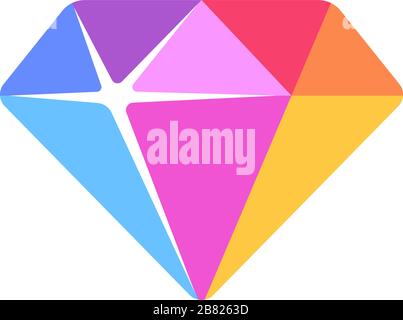 Multicolored diamond flat icon. Colorful gemstone illustration Stock Vector