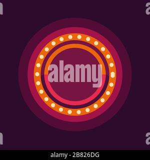 Red round retro marquee light frame flat illustration Stock Vector