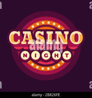 Casino night red round retro sign flat illustration Stock Vector