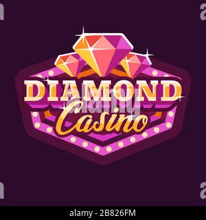 Diamond casino pink and gold retro marquee sign flat illustration Stock Vector