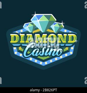 Diamond casino green and blue retro marquee sign flat illustration Stock Vector
