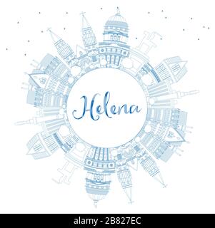 Outline Helena Montana City Skyline with Blue Buildings and Copy Space. Vector Illustration. Stock Vector