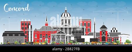 Concord New Hampshire City Skyline with Gray Buildings and Blue Sky. Vector Illustration. Stock Vector