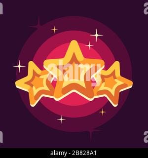 Three golden stars on red background flat illustration Stock Vector