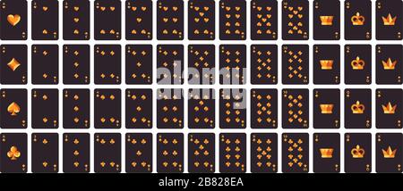 Full set of black and gold playing cards Stock Vector