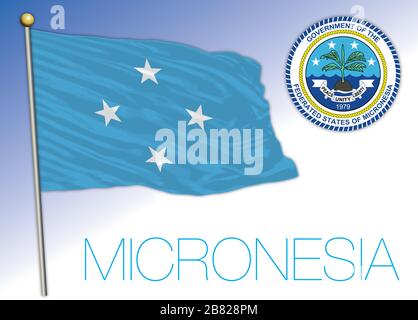 Micronesia official national flag and coat of arms, Oceania, vector illustration Stock Vector