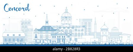 Outline Concord New Hampshire City Skyline with Blue Buildings. Vector Illustration. Stock Vector