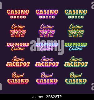 Collection of shining red, purple and green retro casino typography Stock Vector