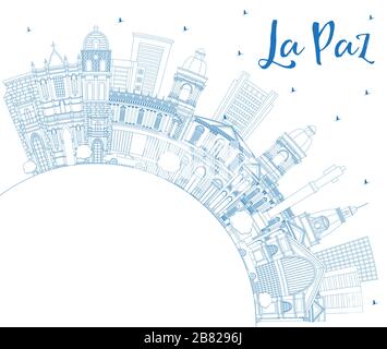 Outline La Paz Bolivia City Skyline with Blue Buildings and Copy Space. Vector Illustration. Stock Vector