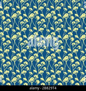 yellow plants on blue seamless vector pattern Stock Vector