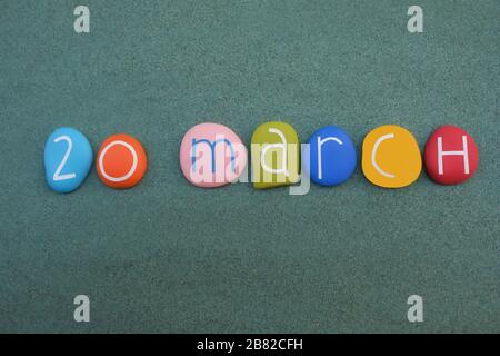 1 March calendar date composed with colored and carved stones over 1 March calendar date composed with colored and carved stones over