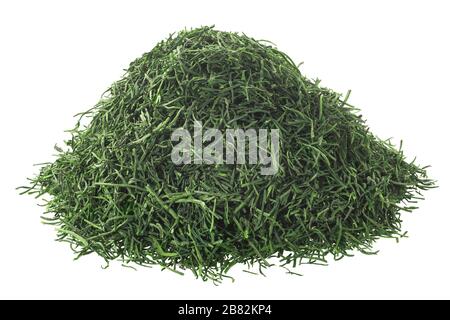 Pile of broken dried dill (Anethum graveolens), isolated Stock Photo