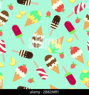 Seamless pattern of Ice cream cones. Vector. Summer dessert. Stock Vector