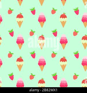 Seamless pattern of Ice cream cones. Vector. Summer dessert. Stock Vector