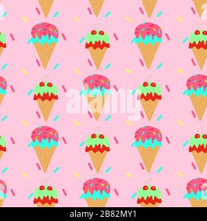 Seamless pattern of Ice cream cones. Vector. Summer dessert. Stock Vector