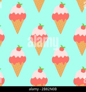 Seamless pattern of Ice cream cones. Vector. Summer dessert. Stock Vector